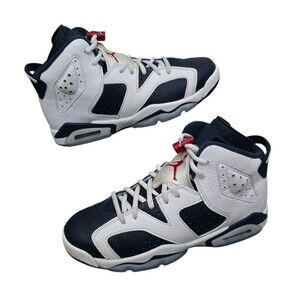Air Jordan 6 Retro GS Shoes Youth 5.5Y Olympic White Midnight Navy 384665-164